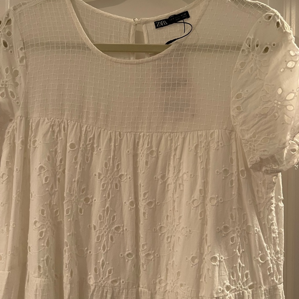 White Zara eyelet short sleeve dress